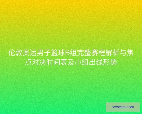 伦敦奥运男子篮球B组完整赛程解析与焦点对决时间表及小组出线形势