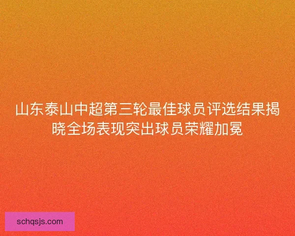 山东泰山中超第三轮最佳球员评选结果揭晓全场表现突出球员荣耀加冕